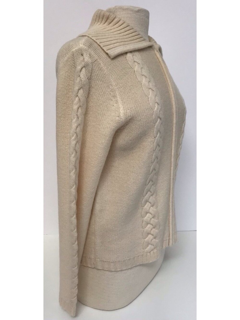 Pendleton 100% Lambswool Full Zip Cable Knit Ladies Sweater Cream Size Small - Picture 6 of 13